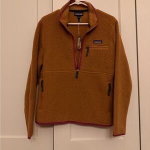 Patagonia Tan Fleece Ski Jacket with Pink Trim